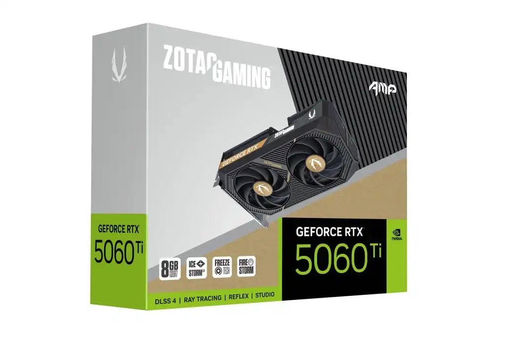 ZOTAC GAMING GeForce RTX 5060 Ti 8GB AMP GDDR7 Graphics Card | ZT - B50610F - 10M - 8886307700537 - Vektra Computers LLC ZOTAC GAMING GeForce RTX 5060 Ti 8GB AMP GDDR7 Graphics Card | ZT - B50610F - 10M - 8886307700537 - Vektra Computers LLC